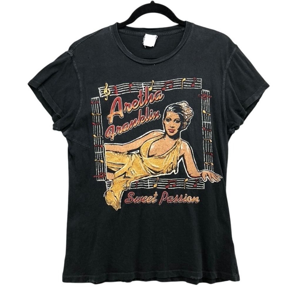 Madeworn Aretha Franklin Graphic T-Shirt Women XS Black Sweet Passion Distressed